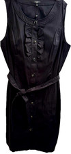 TALBOTS Classic Black Sleeveless Tuxedo Dress Belted Stretch MSRP$139 (12) NWT