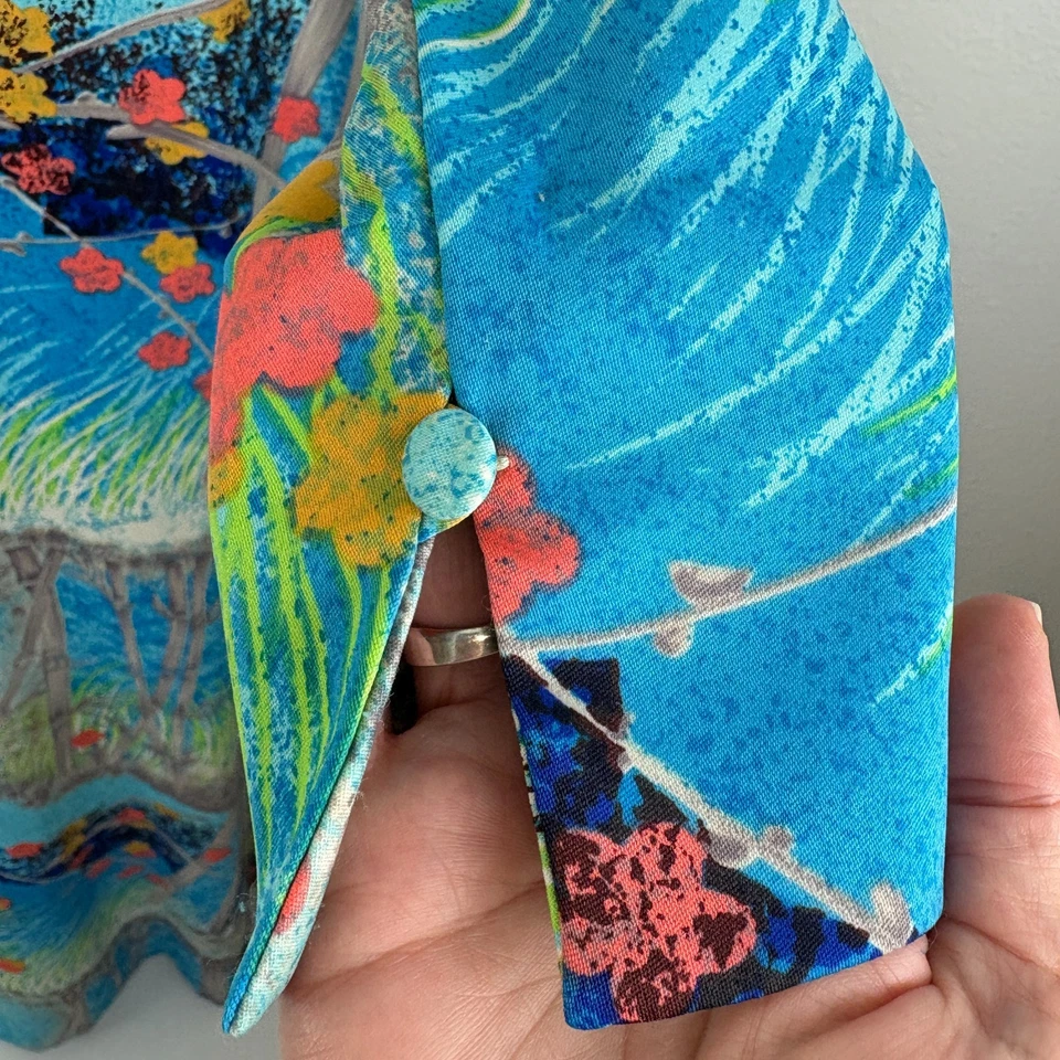 Tori Richard Honolulu Kaftan MuuMuu Dress Vtg Size 12 Maxi Colorful Bamboo Blue - Image 3 of 4