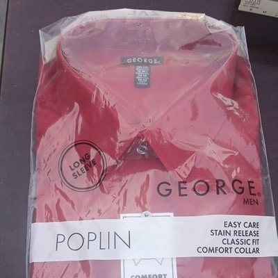 George Men's Red Poplin Classic Fit Long Sleeve Shirt 2XL Easy Care