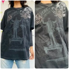 Vintage Y2K Indie Sleaze Black Graphic Tee - Tattoo Print Goth Grunge Shirt - XL