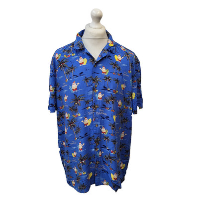 Primark Funky Xmas Hawaiihemd Blau Viskose Herren 2XL