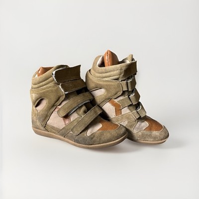 Isabel Marant Beckett Khaki Suede Wedge Sneakers High Top Size 39 Size 9 Rare