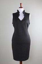 CALVIN KLEIN $139 Solid Black Sparkle Neoprene Stretch Ruffle Dress Size 14
