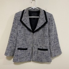 Classiques Entier Atelier M Tweed Jacket Blue White Black Lined 3/4 Split Sleeve