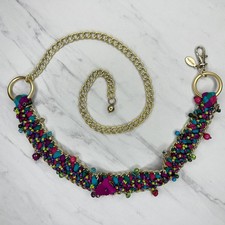 Chico's Woven Beaded Gold Tone Chain Belt Multicolor Boho One Size OS 
