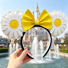 Disney- Parks White Yellow Daisy Spring Flower Minnie Mouse Ears Bow Headband US