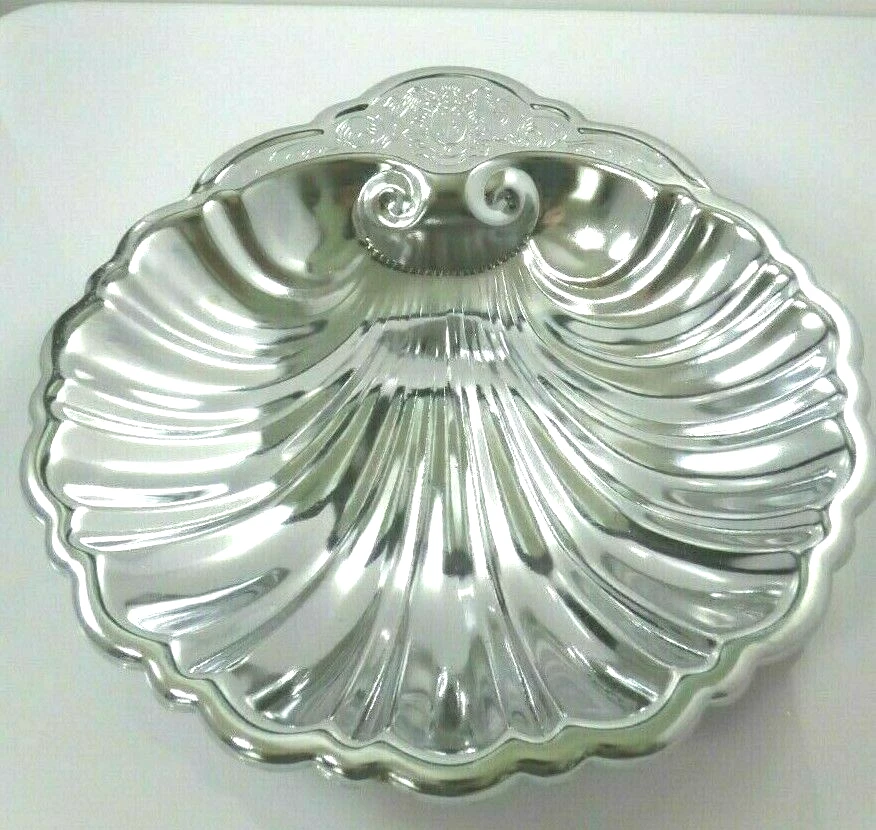 Винтажная серебряная металлическая посеребренная посуда? Гребень льва сервировочное блюдо раковина моллюска гребень гребень гребня гребня - Изображение 2 из 4