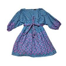 J Crew Blue Floral Block Print Mini Dress AP185 Cotton Dolman Sleeve Small