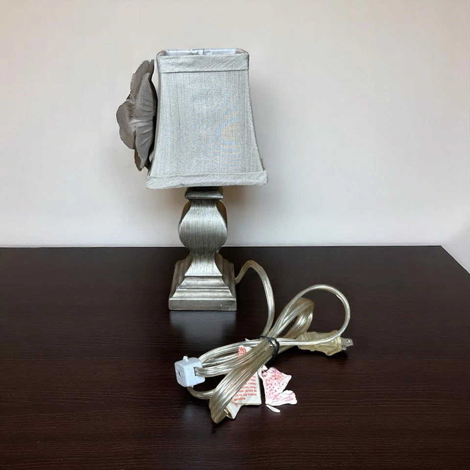 Small Pewter Color Accent Table Lamp with 3D Flower Shade 10" Bedroom Bathroom - Image 3 of 4