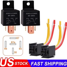2 PCS Car Relay 4Pin DC 12V 80A Normally Open SPST with Relay Socket Plug 4 Wire