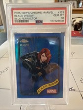 2025 Topps Chrome Marvel Blue Refractor #129 Black Widow /299 PSA GEM MINT 10