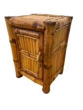 Mid Century Nightstand Cabinet with Shelf Elephant Bamboo Wicker Tiki Style