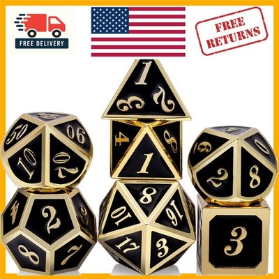 Elegant Black and Gold Polyhedral Dice Set with Gift Box for RPG Adventures