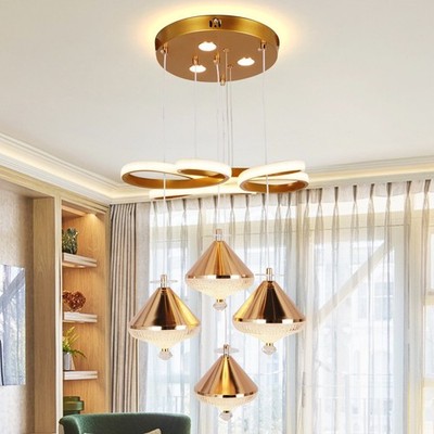 17in Golden 4-piece Diamond Shaped Lampshade,Modern Dining/bedroom Pendant Light