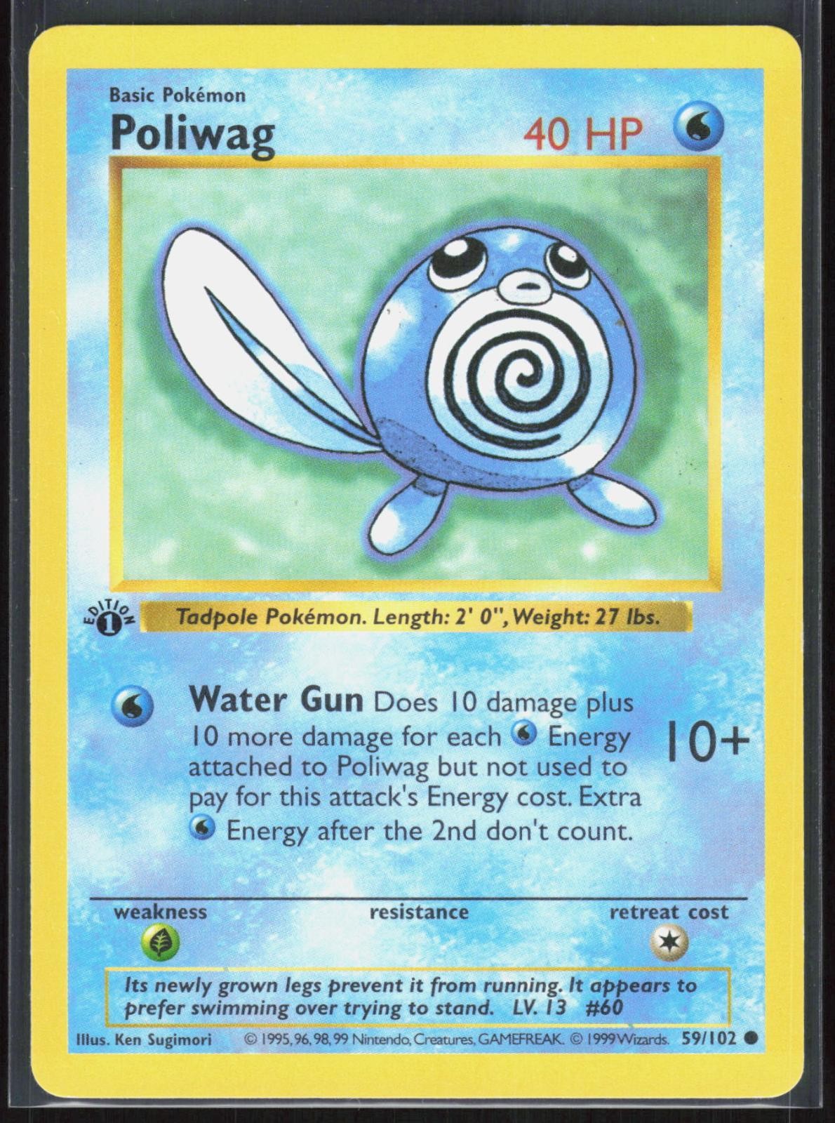 Poliwag 59/102 Common Base Set Shadowless Pokemon 1st Edition 1-11-25