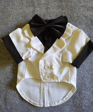 New Gift Wedding Pet Clothing Dog/Cat Formal Tuxedo Suits Tie White/Black Size M
