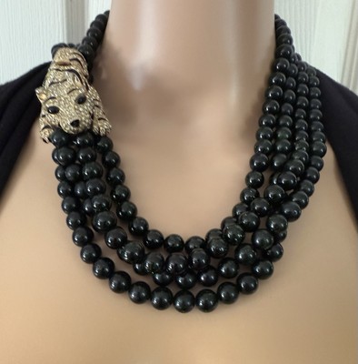 Stunning  CINER Dark Green Gold Stone Beads Crystal Accented Exotic Tiger