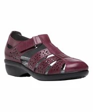Propét April Sandal Women 10.5 Narrow (AA) Plum Perforated Leather Comfort New