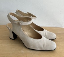 Vtg Next 20s 40s Style Ivory Nubuck Leather Sling Back Ankle Strap Shoes UK 4.5