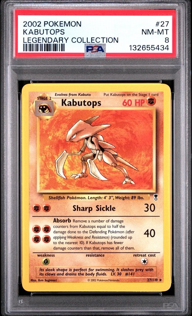 2002 Pokemon Legendary Collection 27 Kabutops PSA 8 Card NM-M Free Ship NEW CERT