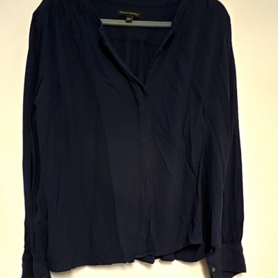 Banana Republic Damen Bluse Blau Chiffon Viskose Tunika Langarm V-Ausschnitt L