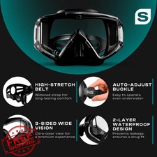 Scuba Prime Pano 3 Mask, Tempered Glass, 3-Window Snorkel Dive