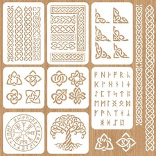 INFUNLY 8 Pcs Viking Symbol Stencils for Painting Rune Wall Stencil Celtic Borde