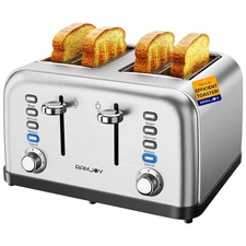 Toaster 4 Slice, Dual Independent Controls, Extra Wide Slot Toasters for Bage...