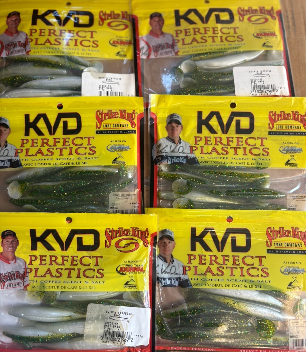 6 NEW Packs STRIKE KING KVD Perfect Plastic 4" SWIM'N CAFFEINE SHAD Baby Bass - Image 1