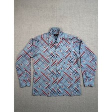 JC Penney Vintage 70's Pattern Button Up Shirt Disco Retro Size Large Button up