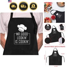 Funny BBQ Black Chef Aprons for Men, Mr Goodlookin' is Cookin', Adjustable Ki...