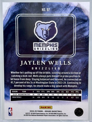 2024-25 Jaylen Wells Rookie RC Panini Origins #97 (gratis Versand) - Bild 2 von 2
