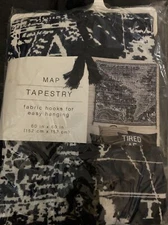 MAP TAPESTRY NORTH & SOUTH AMERICA & PACIFIC OCEAN NAVY WITH KNOTTED SIDES NEW