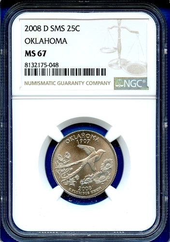 2008 D NGC SMS MS67 Oklahoma State Quarter 25c US Mint Coin 2008-D MS-67
