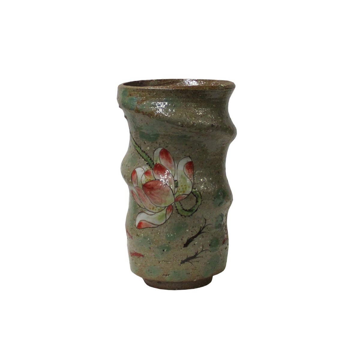Handmade Ceramic Brown Gray Lotus Flower Graphic Jar Vase ws2579S Handmade Ceramic Brown Gray Lotus Flower Graphic Jar Vase ws2579S