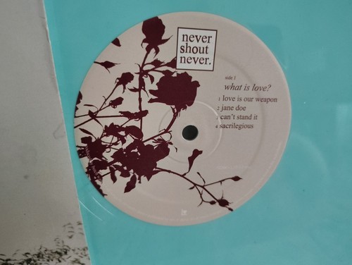 NEVER SHOUT NEVER. - "WHAT IS LOVE?" / TEAL COLORED VINYL / LOVEWAY RECORDS 2010 - Picture 3 of 4
