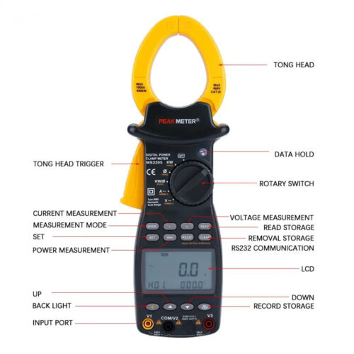 TRMS Digital Power Clamp Meter 3 phase 1000A Hamonic Factor Measure RS232 MS2205 - Picture 4 of 11