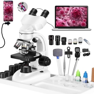 Compound Binocular Microscope, WF10x and WF25x Eyepieces,40X-2000X Magnificat...