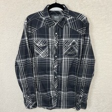 BKE The Buckle Athletic Fit Shirt Men  s L Gray Plaid Western Snap Up Pockets