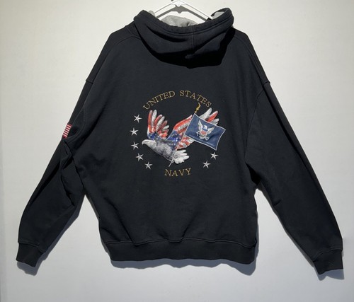 Vintage 90s US Navy Military Full Zip Fleece Hoodie Jacket Navy Blue size XXL - Picture 5 of 5