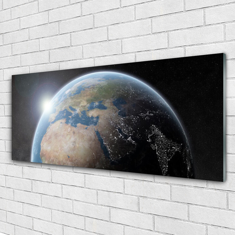 Tableau Univers Globe Plexiglas 125x50 cm pour illuminer un mur sombre
