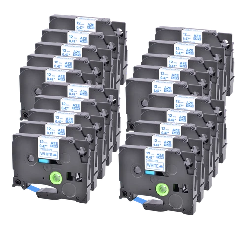 20×Ruban d'étiquettes en tissu Compatible avec Brother TZ-FA3 0.47" Bleu/blanc
