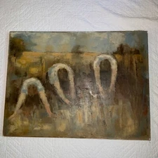 Vintage 40s abstract original oil PAINTING by Field hand painted large