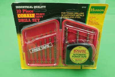 Hanson Irwin 63155 10 Piece Cobalt Heavy Duty Drill Set 1/16-1/4'' USA NOS