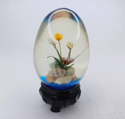 Vintage Decorative Resin Egg With Flowers & Shells Inside Vintage Decorative Resin Egg With Flowers & Shells Inside