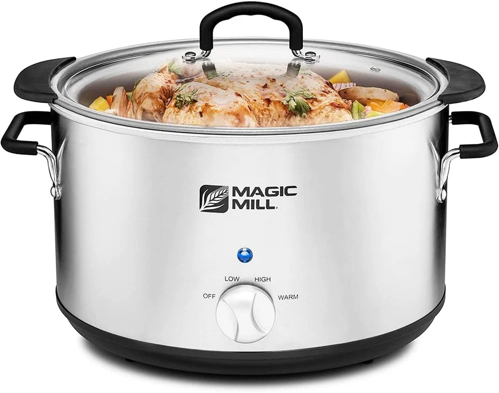 Extra-Large 10 Quart Slow Cooker with Metal Searing Pot & Transparent  Tempered G