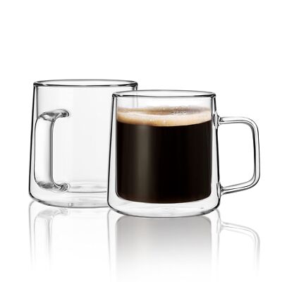 CNGLASS 10oz Glass Coffee Mugs,Double Wall Insulated Glass Mugs with Handle,C...