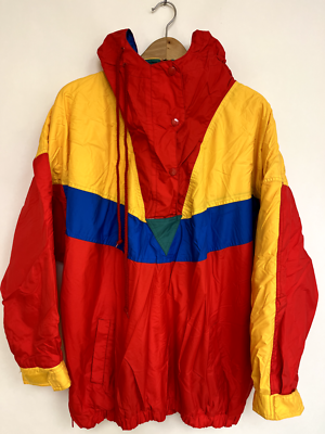 NOW SPORT Retro Ski Snowboard Anorak Jacket Red Yellow Blue NOW SPORT Retro Ski Snowboard Anorak Jacket Red Yellow Blue