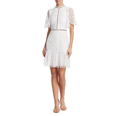NWT ML Monique LHuillier Short Bell-Sleeve Floral Embroidery Dress | eBay