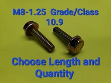 M8-1.25 x (CHOOSE LENGTH & QUANTITY) Class 10.9 Metric Flange Bolts Yellow Grade